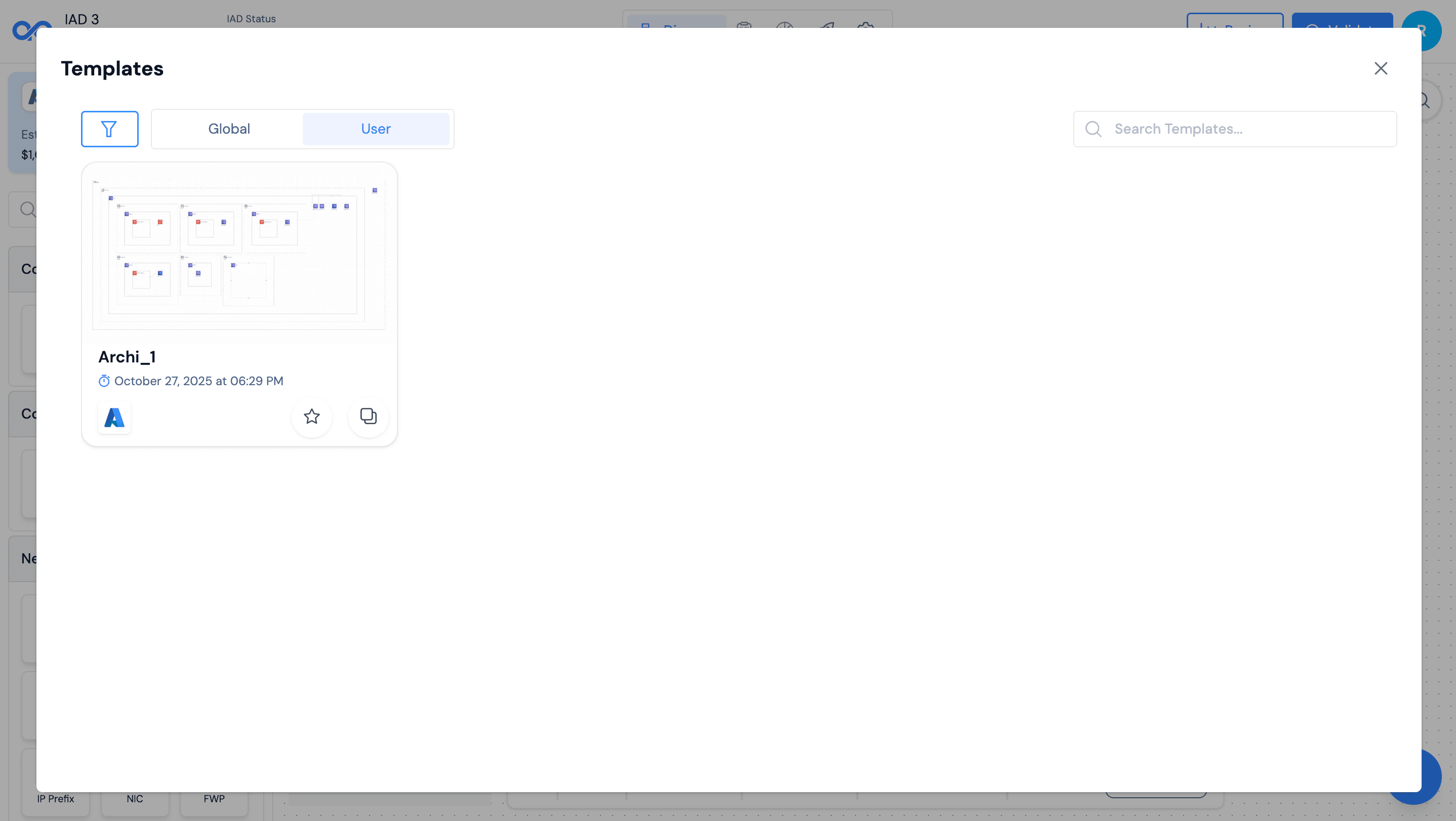 User templates section showing personal template library