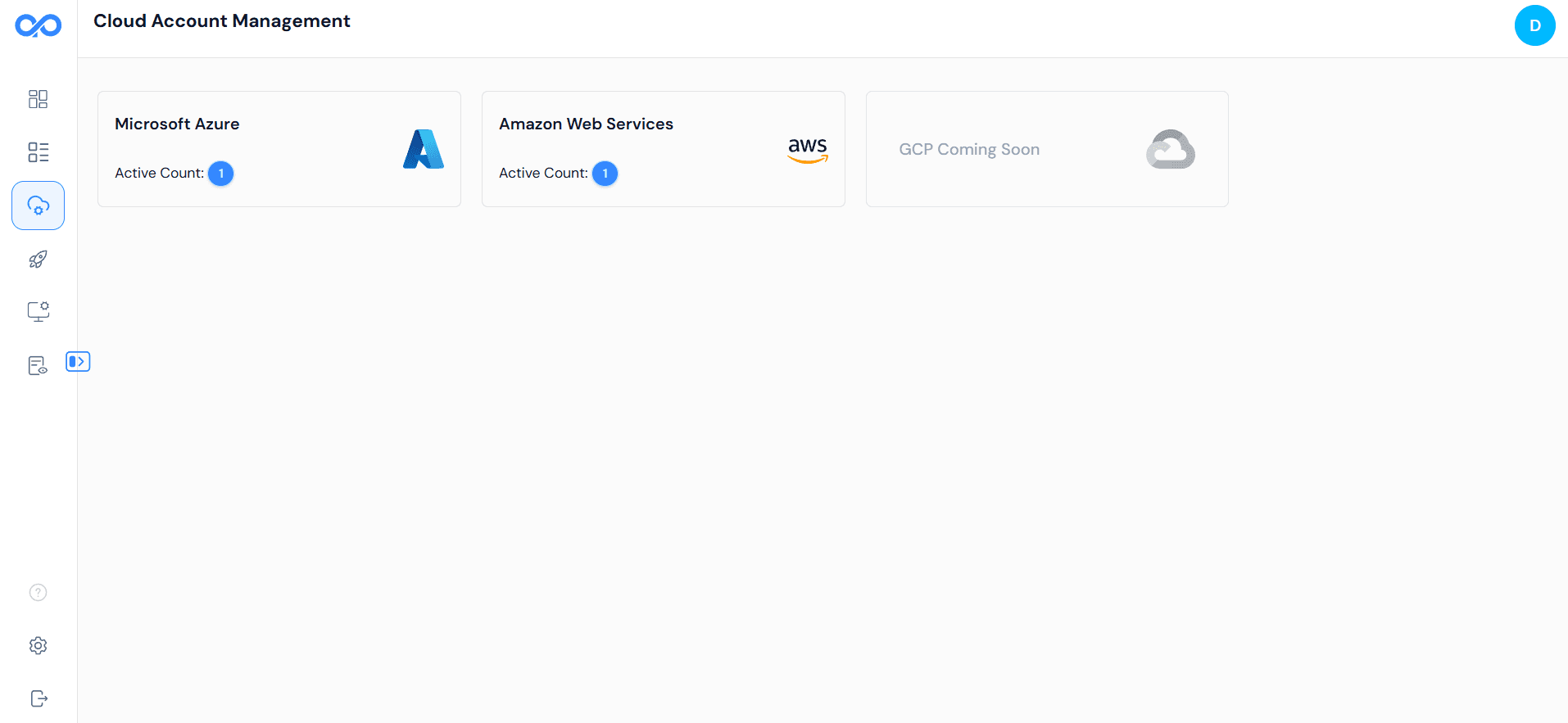 Add Cloud Account button in AstraOps interface