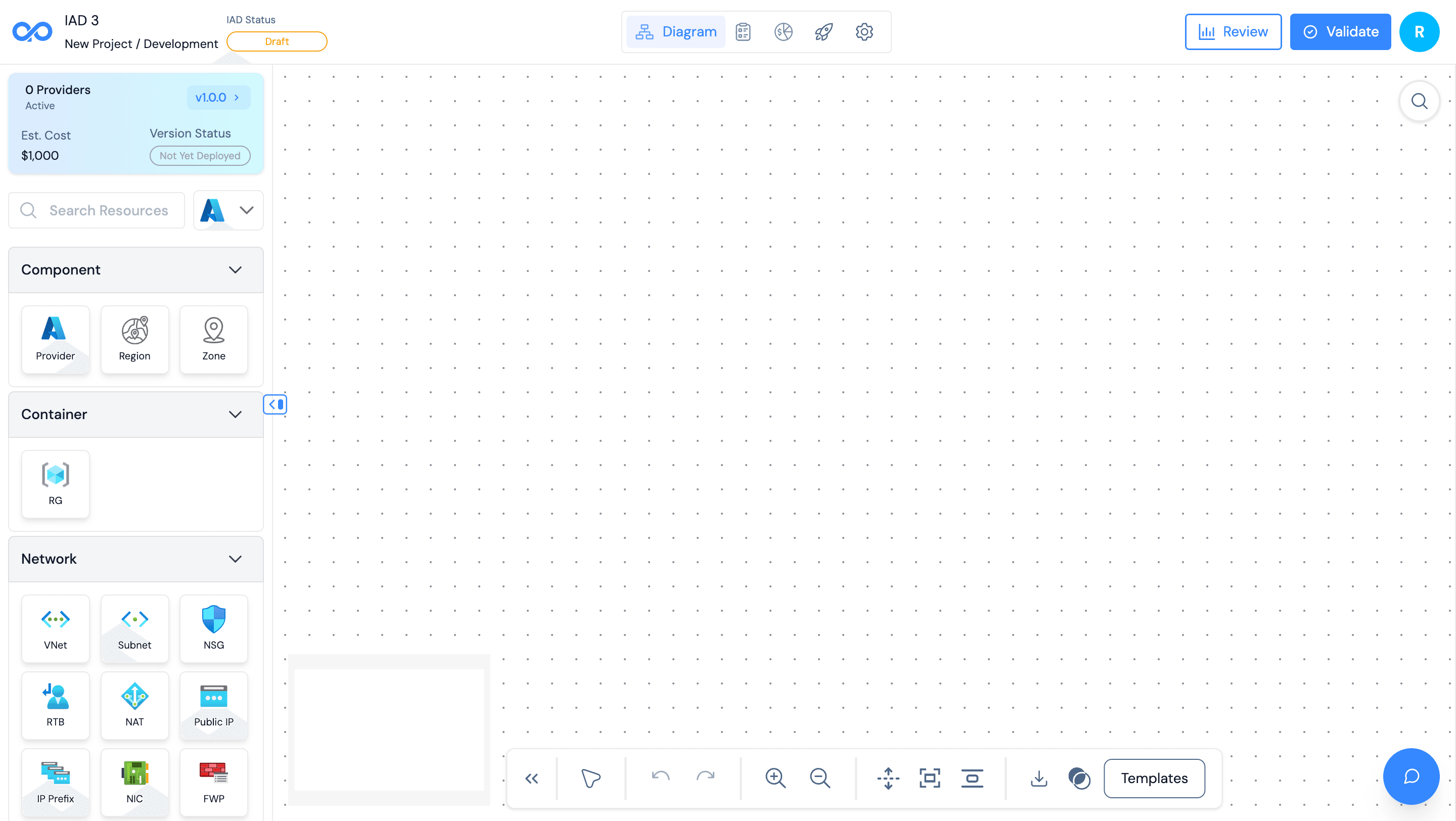 Successfully created IAD showing completed architecture with all components and deployment options