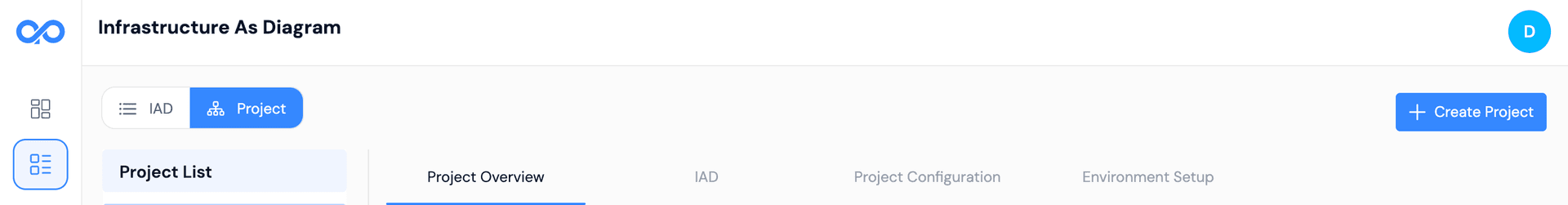 Project configuration panel showing project name, environment, and cloud account options